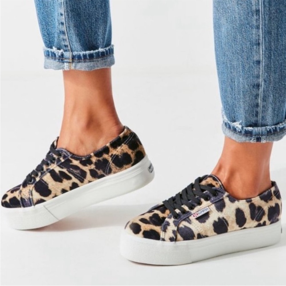 Superga Velvet Leopard Cheetah Platform Sneakers Size 7